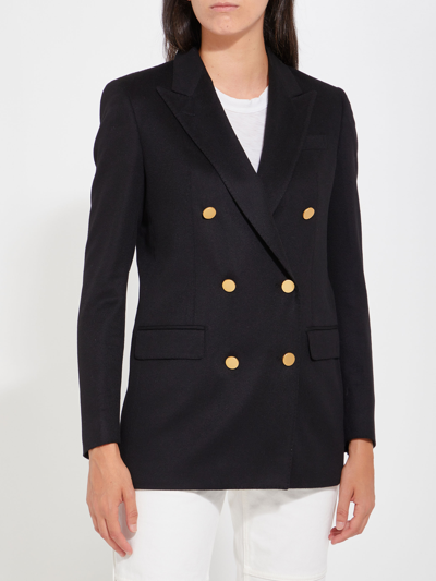 Tagliatore Double-breasted Houndstooth Jacket With Tailored Silhouette In Black