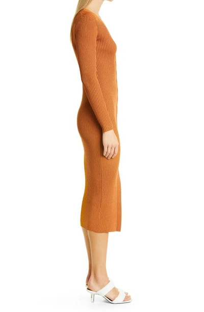 Shop Staud Shoko Long Sleeve Color Block Sweater Dress In Bronze/ Ochre