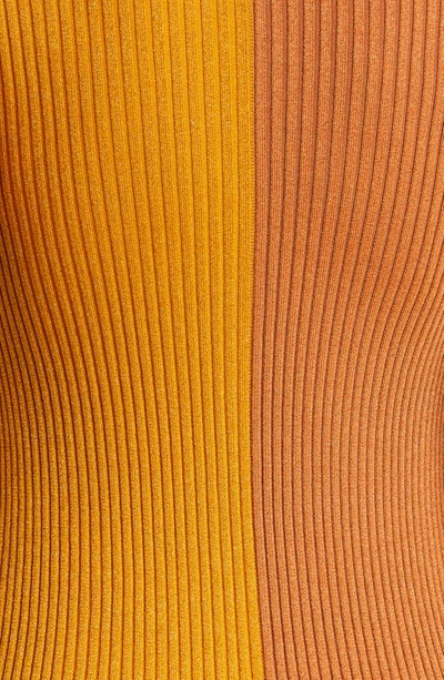 Shop Staud Shoko Long Sleeve Color Block Sweater Dress In Bronze/ Ochre