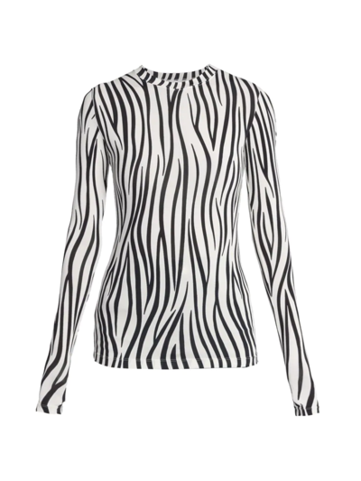 Shop Valentino Women's Long-sleeve Zebra-print Top In Ivory Black
