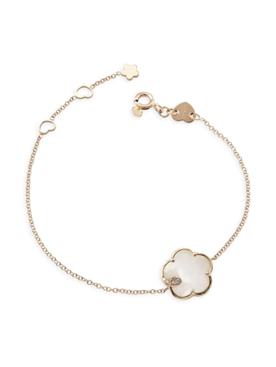Shop Pasquale Bruni Women's Petit Joli 18k Rose Gold, White Agate, & Diamond Flower Charm Bracelet