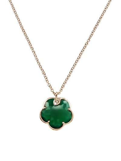 Shop Pasquale Bruni Women's Petit Joli 18k Rose Gold, Green Agate, & Diamond Flower Pendant Necklace