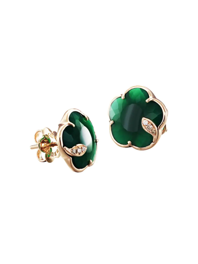 Shop Pasquale Bruni Women's Petit Joli 18k Rose Gold, Green Agate, & Diamond Flower Stud Earrings