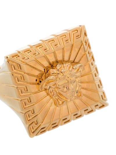 Shop Versace Medusa Head Square Ring In Gold