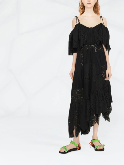 Shop Msgm Broderie-anglaise Off-shoulder Dress In Black