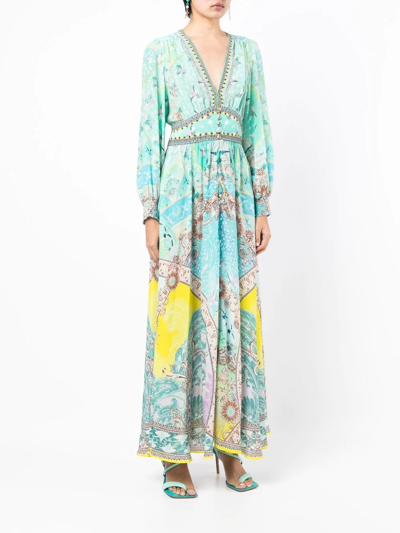 Shop Camilla Printed Silk Maxi Dress In Grün