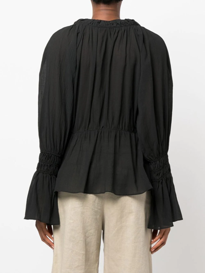 Shop By Malene Birger Ruched V-neck Blouse In Black