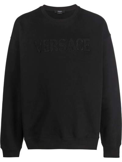 Shop Versace Logo Crew-neck Sweatshirt In Black