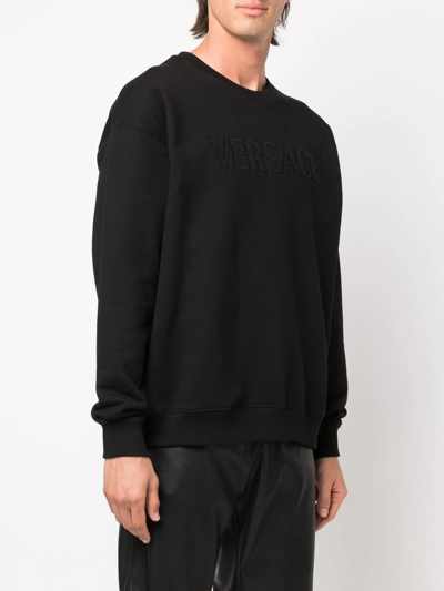 Shop Versace Logo Crew-neck Sweatshirt In Black