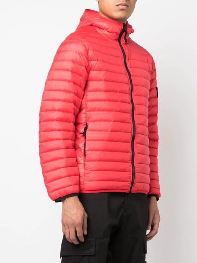 Stone Island Panelled Down Hooded Jacket In Red | ModeSens