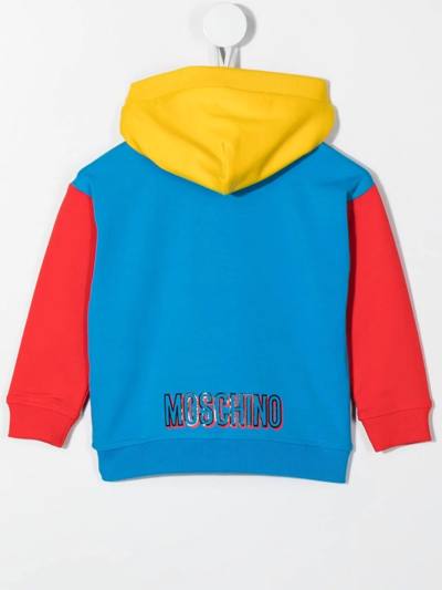 Shop Moschino Teddy Bear-print Colour-block Hoodie In Blau