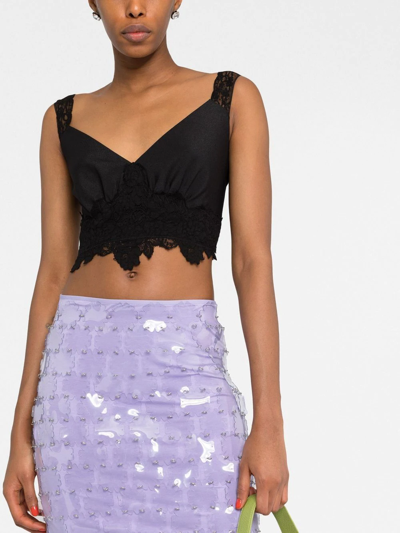 Shop Paco Rabanne Cropped Lace Top In Black