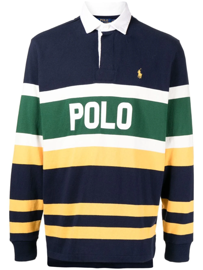 Weggooien Converteren ruilen Polo Ralph Lauren Logo-embroidered Striped Cotton Rugby Top In Blue |  ModeSens