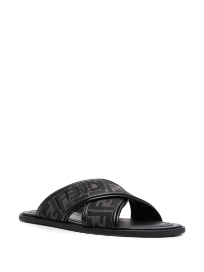 Shop Fendi Ff-logo Print Sandals In Black