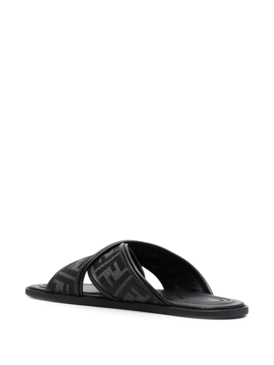 Shop Fendi Ff-logo Print Sandals In Black