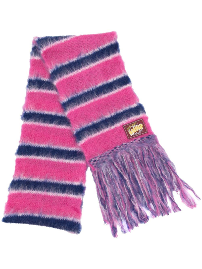 Shop Marni Striped Knitted Scarf In Rosa