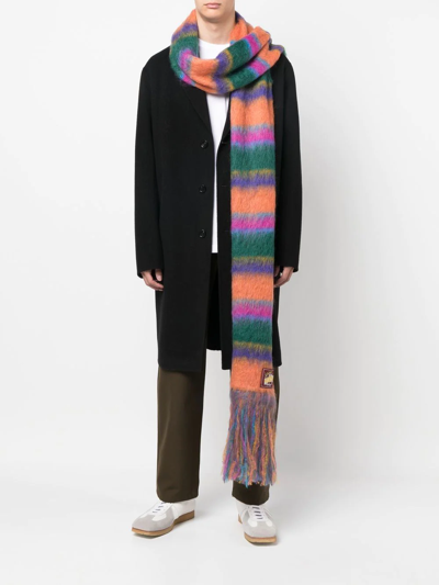 Shop Marni Striped Knitted Scarf In Orange