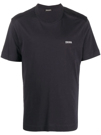 Shop Zegna Embroidered-logo Cotton T-shirt In Schwarz