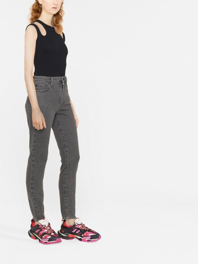 Off-white Slogan-print Cropped Skinny Jeans In Grau