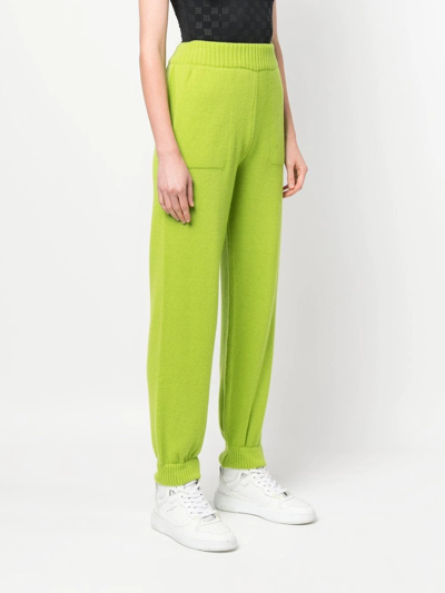 Shop Msgm Embroidered-logo Knitted Trousers In Grün