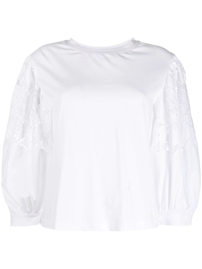 Shop See By Chloé Floral Embroidery Jersey In Weiss