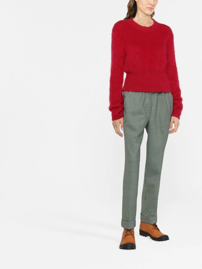 Shop P.a.r.o.s.h Fine-check Tapered Cropped Trousers In Grün