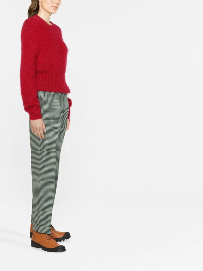 Shop P.a.r.o.s.h Fine-check Tapered Cropped Trousers In Grün