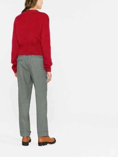 Shop P.a.r.o.s.h Fine-check Tapered Cropped Trousers In Grün