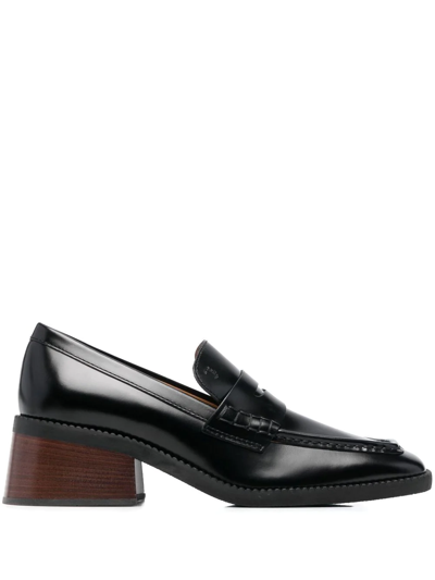 Shop Tod's Square-toe Blok-heel Loafers In Schwarz