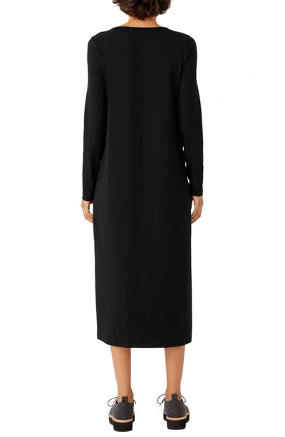 Eileen Fisher Jewel Neck Long Sleeve Jersey Shift Dress In Black