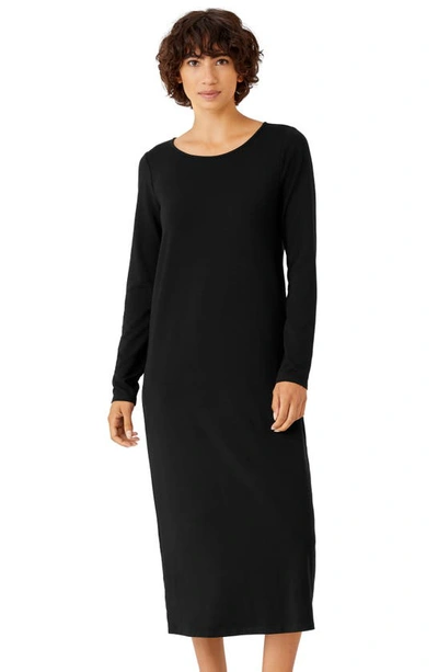 Eileen Fisher Jewel Neck Long Sleeve Jersey Shift Dress In Black