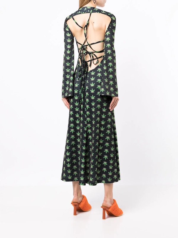 Natasha Zinko Cannabis-print long dress - Black
