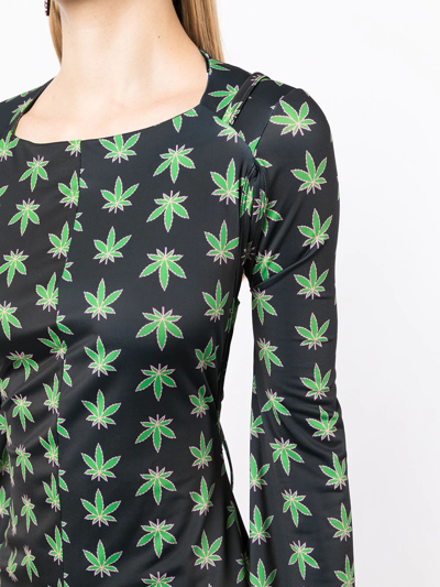 Shop Natasha Zinko Cannabis-print Long Dress In Black