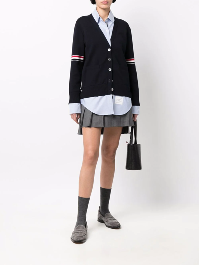 Thom Browne Rwb-armbands V-neck Cardigan In Blue