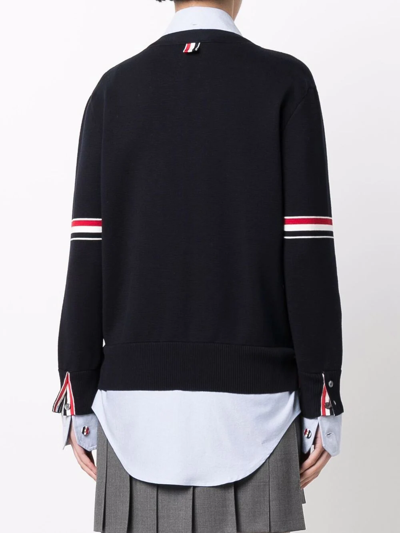 Thom Browne Rwb-armbands V-neck Cardigan In Blue