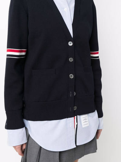 Thom Browne Rwb-armbands V-neck Cardigan In Blue