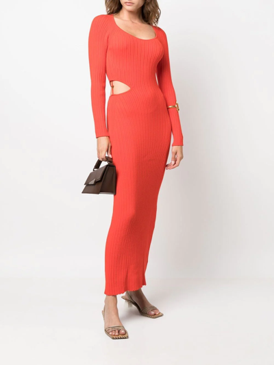 Shop Aeron Viviere Ribbed-knit Maxi Dress In Red
