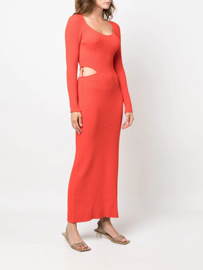 Shop Aeron Viviere Ribbed-knit Maxi Dress In Red