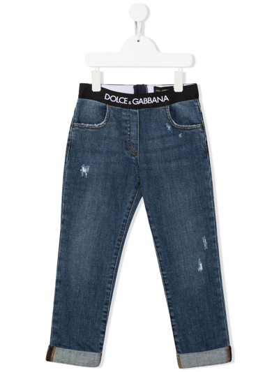 Shop Dolce & Gabbana Logo-waistband Detail Jeans In Blue