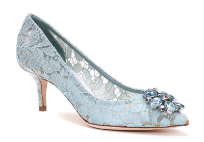 Shop Dolce & Gabbana Pizzo Taormina Pumps With Crystals In Light Blue