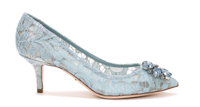 Shop Dolce & Gabbana Pizzo Taormina Pumps With Crystals In Light Blue