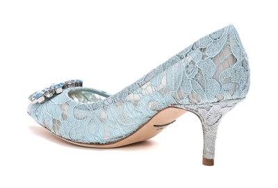 Shop Dolce & Gabbana Pizzo Taormina Pumps With Crystals In Light Blue