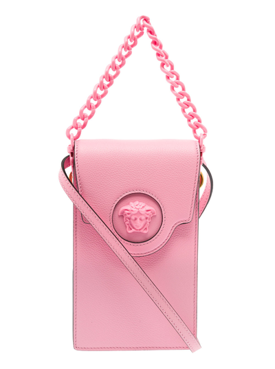 Shop Versace Pink Leather Smartphone Case With Shoulder Strap  Woman