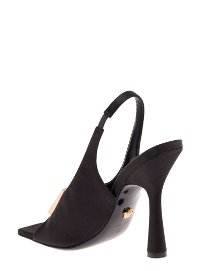 Shop Versace Black Satin Sandals With Medusa Detail  Woman