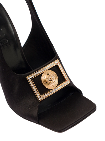 Shop Versace Black Satin Sandals With Medusa Detail  Woman