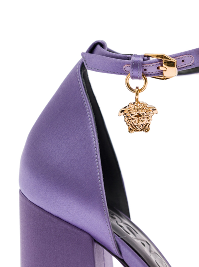 Shop Versace Mary Jane Lilac Satin Pumps With Medusa Charm  Woman In Violet