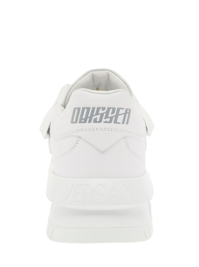 Shop Versace Odissea White Leather And Rubber Sneakers  Man