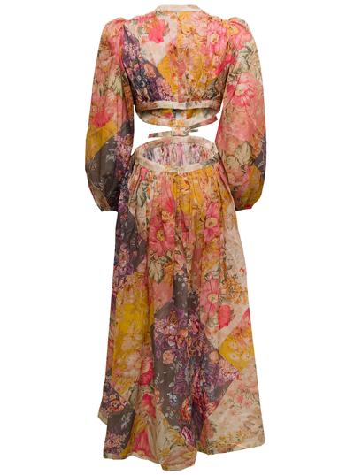 Shop Zimmermann Pattie Patchwork Multicolor Cotton Long Dress  Woman