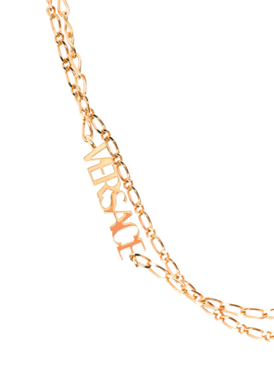 Shop Versace Double Chain Golden Metal Necklace With Logo Pendant Detail  Woman In Metallic