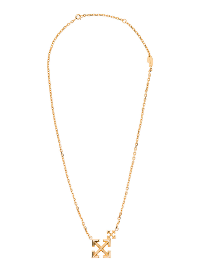 Shop Off-white Arrow Golden Brass Necklace Off White Woman In Metallic